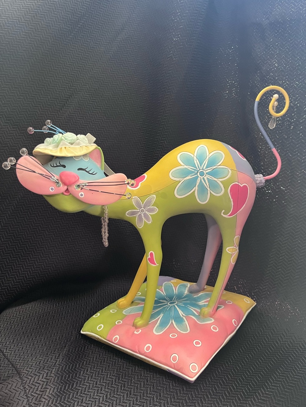 Whimsical Enesco "Fanciful Felines" Hand-Painted Cat Figurine – Retro Art Decor